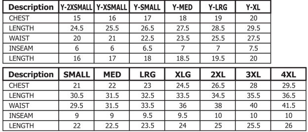 Picture of SIZE CHARTS